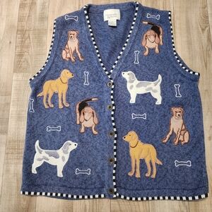 Christopher & Banks Dog-Themed Sweater Vest in a Denim-Blue Knit Size Small
